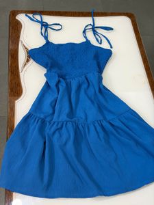 Blue Tie Strap Tiered Dress