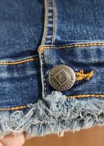 Dark Blue Denim Jacket With Floral Back