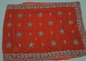 Elegant orange Embroidered Saree