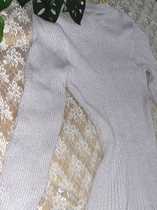 Pale Blue Ribbed Knit Dress