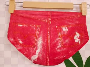 (1300)Red Denim Look Panties