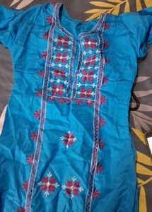 Gujrati Pattern Blue Long Kurti