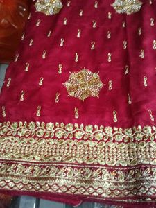 Elegant Red &amp; Gold Embroidered Saree