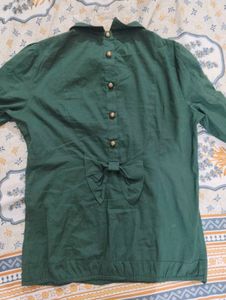 Green Ruffle Korean Top with Back Button Detail