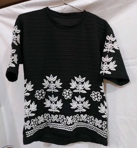 Embroidered Black Top