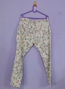 Cream Printed Jeans