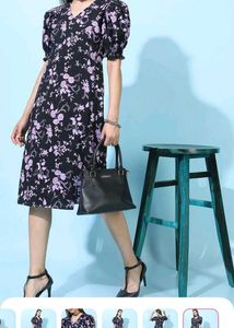 Floral Print Puff Sleeve Midi Dress