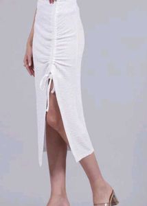 White Ruched Slit Skirt