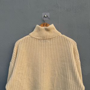Beige Knit 1/4 Zip Sweater