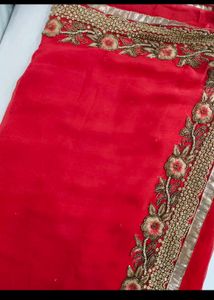 Elegant Red Embroidered Saree