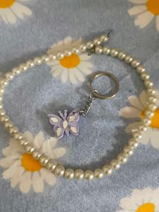 Butterfly Charm Keychain & pearl necklace