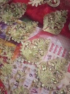 Red &amp; Gold Embellished Fabric