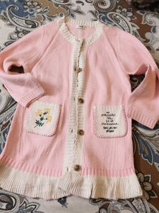 Girls Baby Pink Long Cardigan