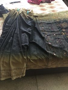 Hand embroidered Crepe saree with blouse
