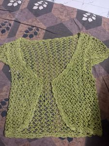 Green Crochet Tie-Front Cardigan