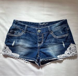 Denim Shorts With Lace Design
