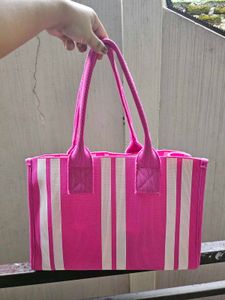 Pink Striped Tote Bag