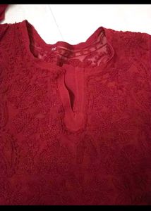 Red Embroidered Kurta Set