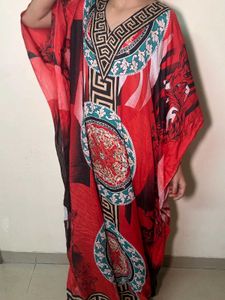 Red Printed Kaftan Dress