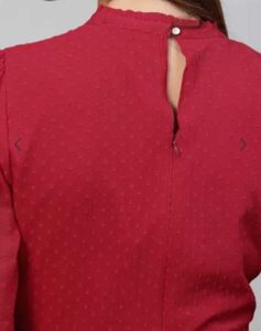 Women Red Self Design Fit and Flare Dress