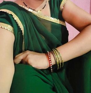Georgette Green Saree And Blouse