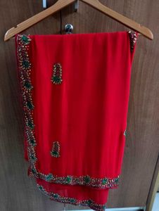 Pure Georgette Red Saree