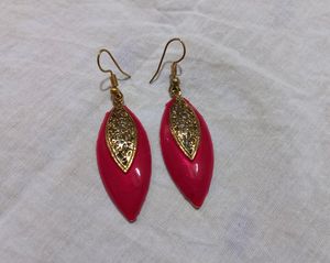 Magenta Color Earrings With Gold Design