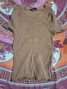 Casual Brown ribbed crop top