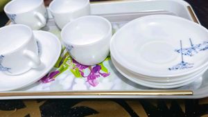LaOpala Glass Cup  Saucer - Set of 9pcs, White,