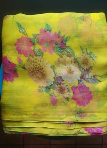 Floral Print Yellow Saree