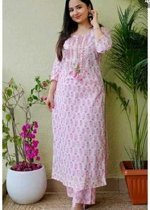 Pink Floral Print Kurti And Bottom Wear