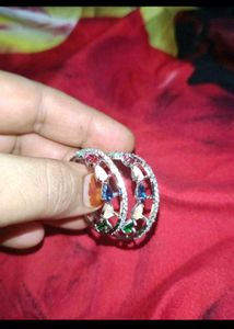 Colorful Ad Gemstone Hoop Earrings