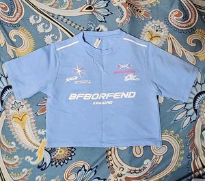 Blue Graphic Print Crop Top