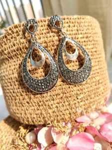 Silver Sparkling Oxidised Oversized Studs