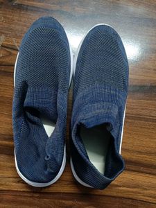 Blue Knit Slip-On Sneakers