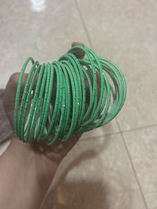 Pastel Green & Gold Bangle Set Of 30