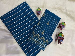 Teal & Gold Dress Material