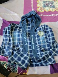 Blue Plaid Hooded Shirt Jacket
