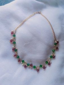 Green And Maroon Beads Necklace