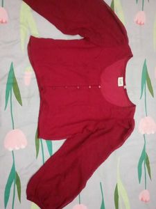 Burgundy Puff Sleeve Cardigan