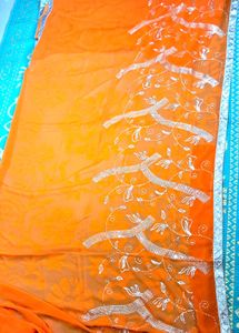 Orange  Saree  With Sitara  Work .