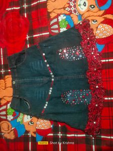 Beautiful Jeans Skirt And Top With Stone Work