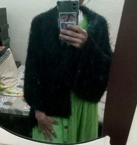 Cozy Black Knit fuzzy shawl