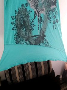 Turquoise Floral Embellished Top