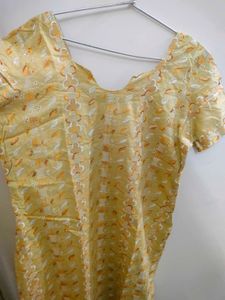 Yellow Embroidered Kurta (Size M) With Pajama