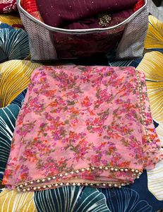 Floral Print saree with peral border