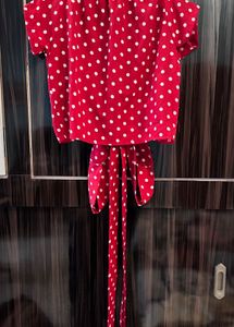 Red Polka Dot Tie-Front Crop Top