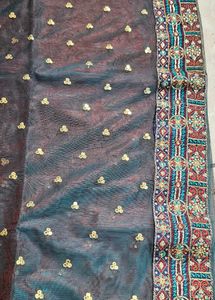 Embroidered shiner sheded saree