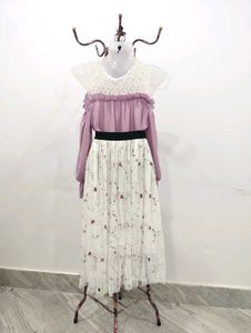 Floral White Tulle Skirt