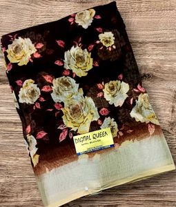 New Cotton Linen Floral Print Saree With Blouse